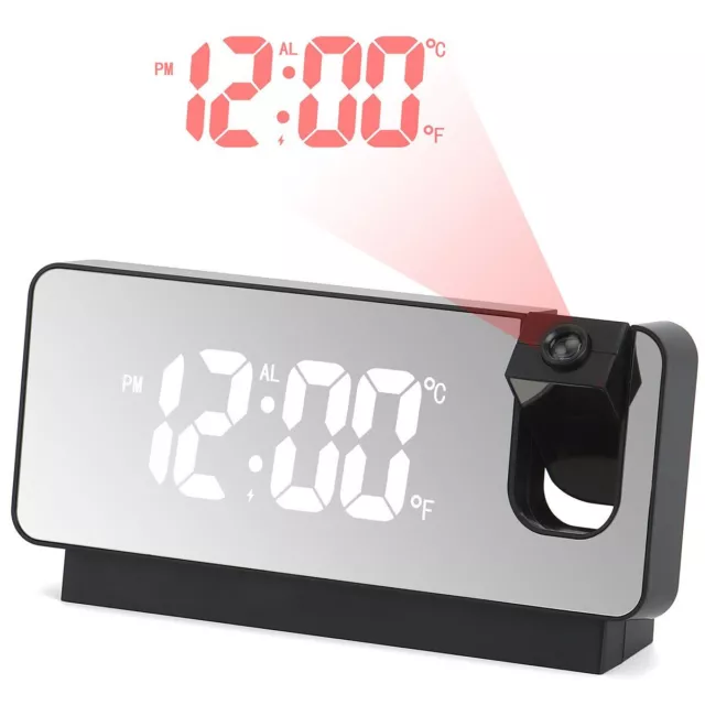 LED Digital Projector Projection Snooze Dual Alarm Clock Timer USB 7.3"