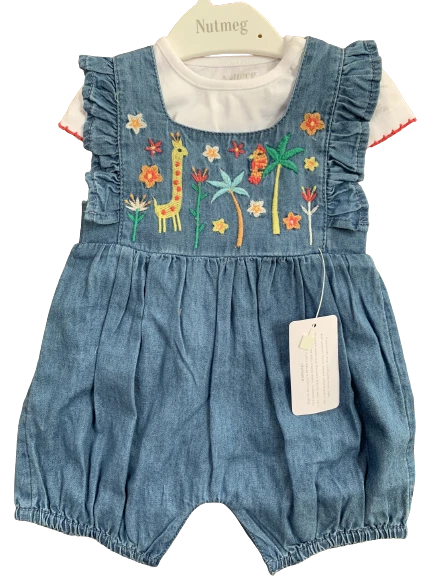 Tuta 2 pezzi denim zoo per bambine romper top jeans dungarees pantaloncini estate