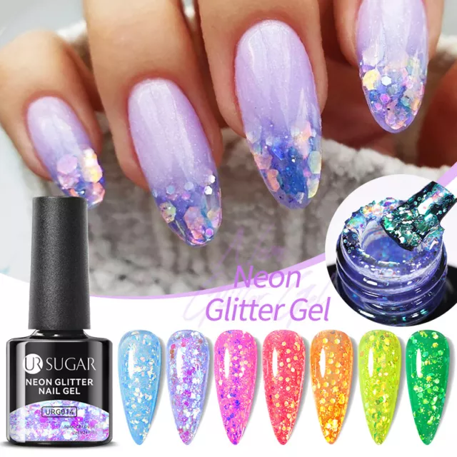 UR SUGAR 7ml Neon Glitter Gel Blue Purple Flake Gel Soak Off UV  Maniküre Gel