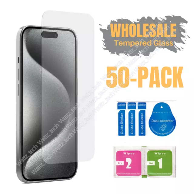 50 PACK Bulk Lot Tempered Glass Screen Protector For iPhone 7 8 11 12 13 14 15 X
