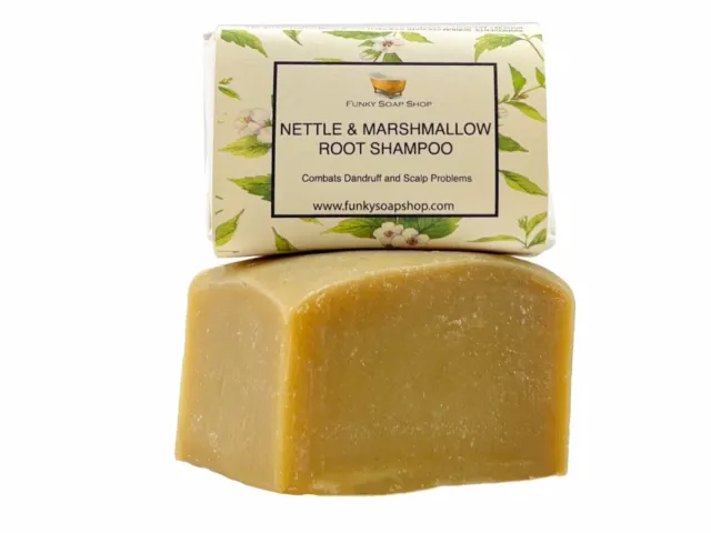 1 Stück Brennnessel und Marshmallow Wurzel Shampoo Bar, 65 g, 100 % natürlich handgefertigt