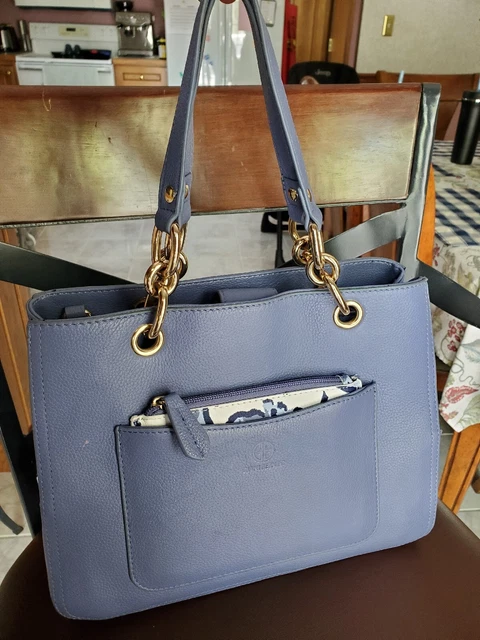 Giani Bernini Periwinkle Blue Purse Handbag Gold Chain Accents Floral Clutch WOW