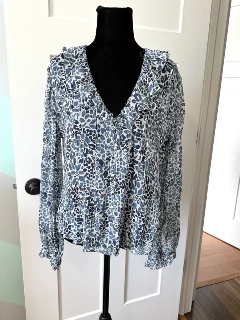 Polo Ralph Lauren Women's Blouse Floral Ruffle Mesh Sheer Long Sleeve Top Size 4