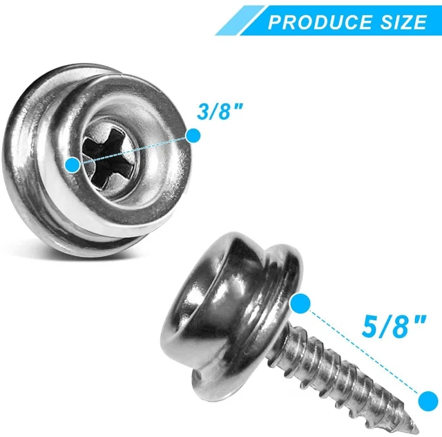 Stainless Steel Screws Marine Grade Boat Canvas Snaps 3/8"Socket with Stainless 3