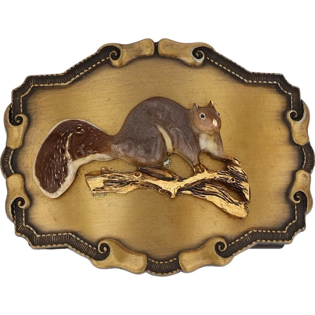 Scoiattolo Albero Cacciatore Caccia Western Paese 1970s Vintage Cintura Fibbia