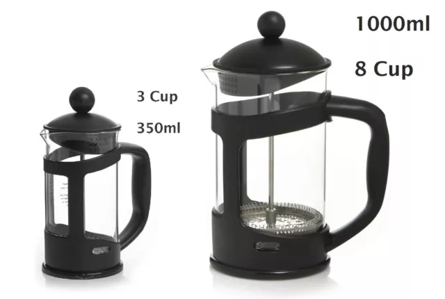 French Press Cafetiere Tea Coffee Maker Plunger 3/8 Cup Glass Jug Spoon 350Ml 1L