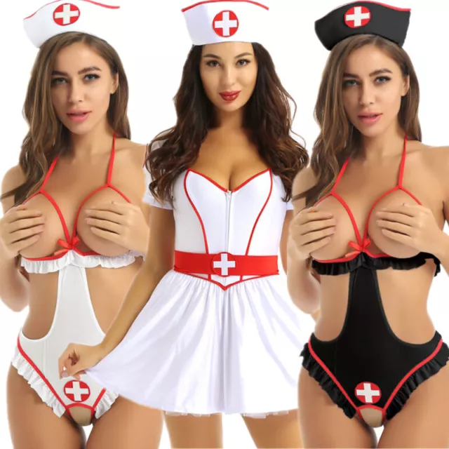 Women Sexy Nurse Doctor Uniform Cosplay Halloween Costume Fancy Dress Bodysuit