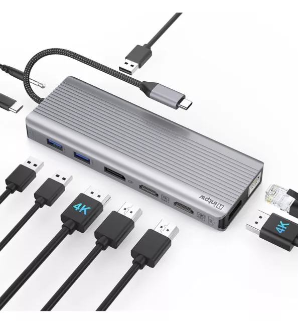 USB C Dockingstation auf Dual HDMI Adapter (10 in 1), mit 2x4K@60Hz HDMI Anschluss, 3