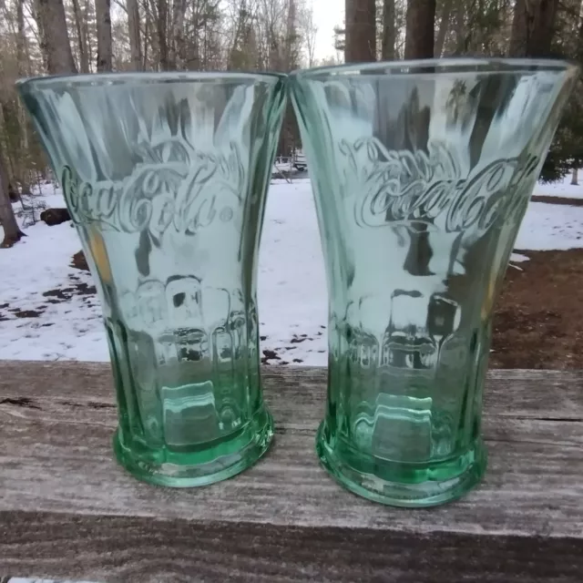Vintage Coca Cola Green FLARED Drinking Glasses Heavy Flared Rim Libby 17oz.