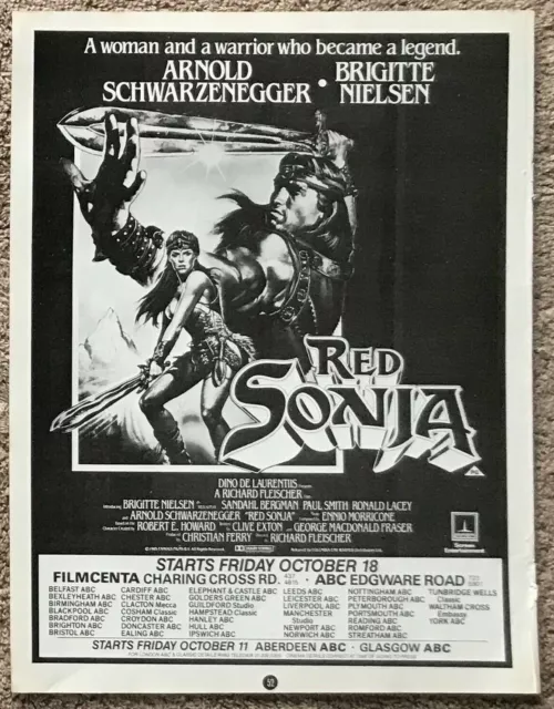 RED SONJA - 1985 full page UK magazine ad ARNOLD SCHWARZENEGGER BRIGITTE NIELSEN
