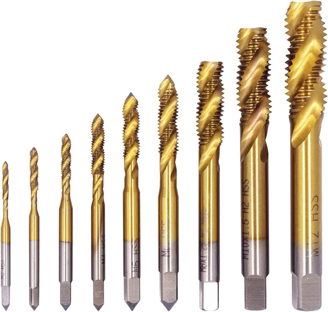 Wolfride 9pcs Titanium Spiral Flute Tap Set Metric Machine M2 M2.5...