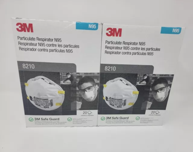 3M 8210 N95 Particulate Respirators 2 Boxes - 20/Box (Qty 40) - Exp 02/2024