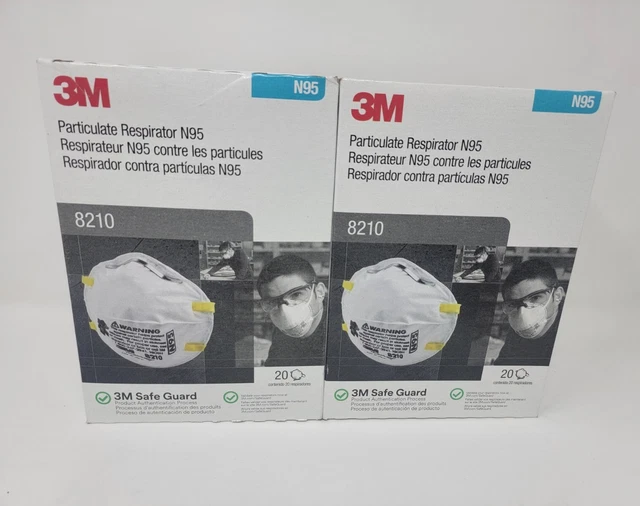 3M 8210 N95 Particulate Respirators 2 Boxes - 20/Box (Qty 40) - Exp 02/2024