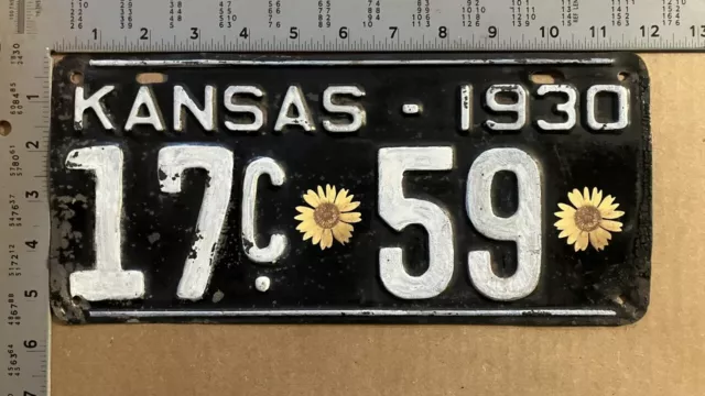 1930 Kansas license plate 17 C 59 Bourbon rustic repaint SUNFLOWERS 12842