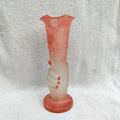 Antique Frosted Glass Flower Vase Hand Shape Multi Colour Old Home Decorative 9"