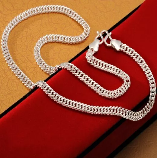 Real Pure S999 Fine Silver Chain Men Women Baby Curb Link Necklace Lucky Link