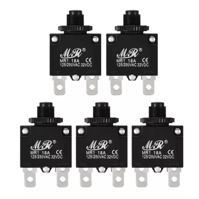 5Pcs Protecteur surcharge AC 125/250V 18A Bouton Poussoir Reset Disjoncteur