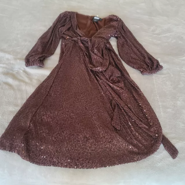 DKNY Womens Brown Sequined Cocktail Party Dress Size 2