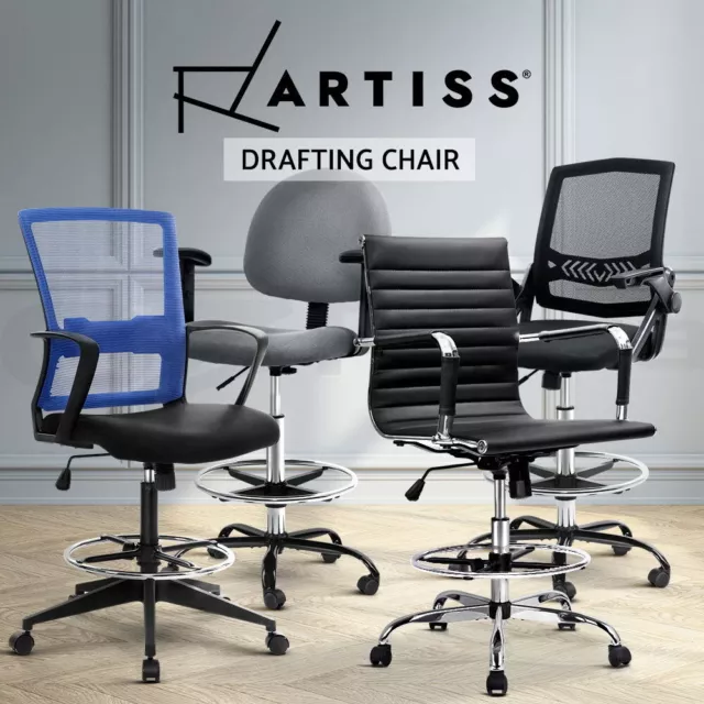 Artiss Office Chair Drafting Chairs with Arms Mesh Leather Standing Desk Stool