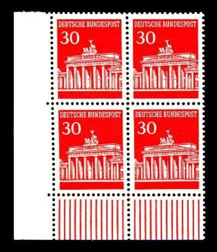 BUND Mi. 508, Brandenburger Tor  30 Pf. **, Mi. 508 - Eckrand-Vierer u.l.