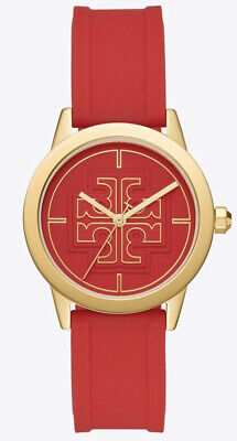 NEW! TORY BURCH GIGI Red Silicone Band Gold Case Red Dial Women's Watch TBW2020