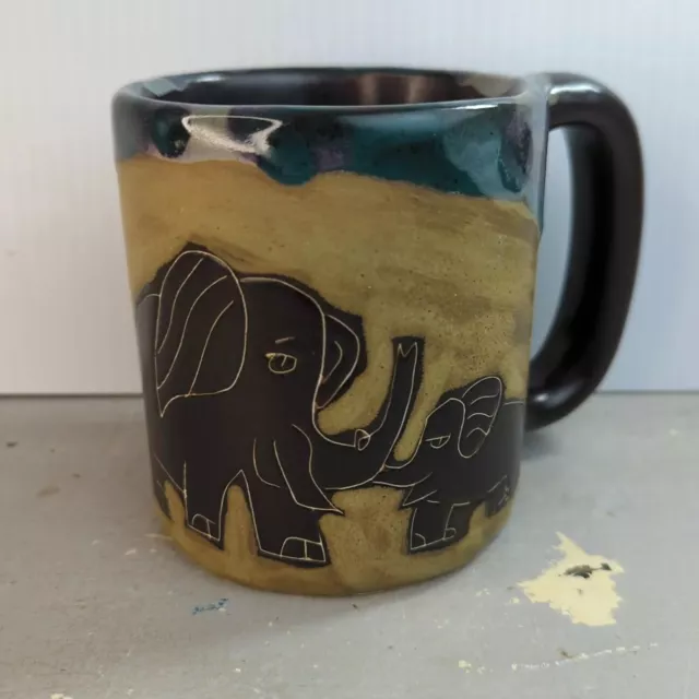 Design by MARA Signed MEXICO Art Pottery Elephant Large Mug Coffee Cup Stoneware