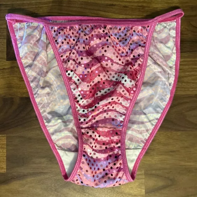 VINTAGE Second Skin STRING BIKINI PANTIES sz 6 Medium Second Skin Pink Shiny