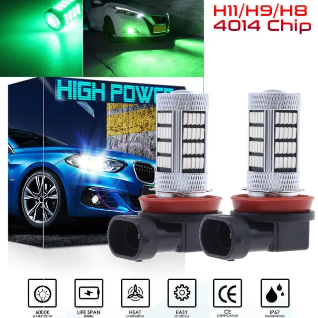 2Pcs Bright Green H11 H8 Car Truck Pickup Driving Fog Lights 92-SMD LED Bulbs