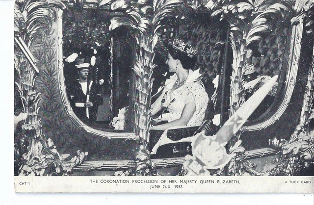 HM Queen Elizabeth II in Coronation Coach-  Tucks 1953 RP Postcard