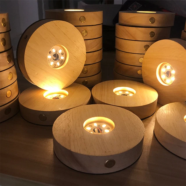 WOOD LIGHT BASE Rechargeable Wooden LED Light Rotating Display Stand