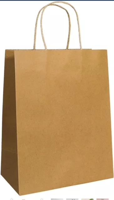 250 Pack Brown Kraft Paper Shopping Bags 8" x 4.75" x 10.5" /w Handle