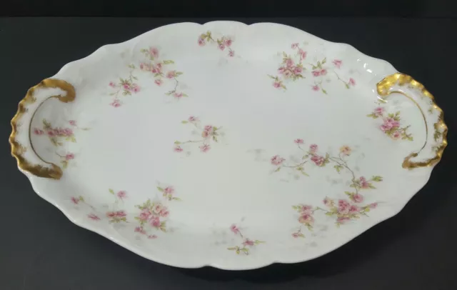 Theodore Haviland Limoges Oval Platter Pink Flowers - Gold Trim  12" x 8.25"