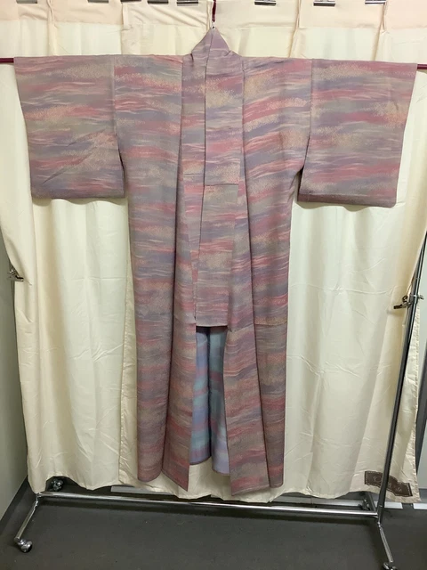 Japanese Vintage Kimono pure silk rainbow tradition length 59.44 inch used
