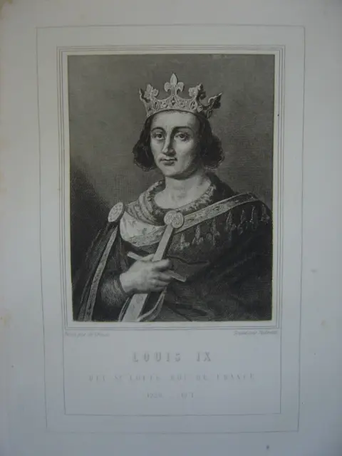 Belle gravure Portrait du Roi de France LOUIS IX dit SAINT LOUIS circa 1850
