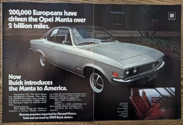 1972 Buick Opel Manta Silver Coupe Economy Car 1.9 Liter Photo Vintage Print Ad