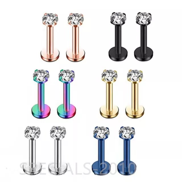 Pair Piercing Labret Monroe Lip CZ Tragus Cartilage Helix Upper Ear Ring Stud