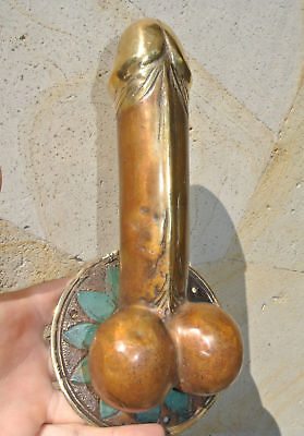 PENIS shape DOOR PULL or HOOK hand made solid brass 9 " handle heavy phallusB