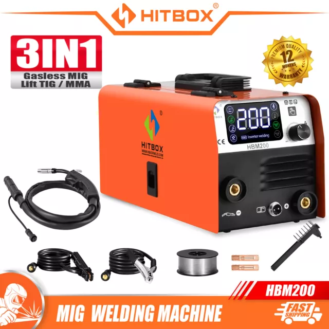 HITBOX 2IN1 MIG WELDER MMA DC 200Amp GASLESS IGBT 220V INVERTER MIG WELDER UK