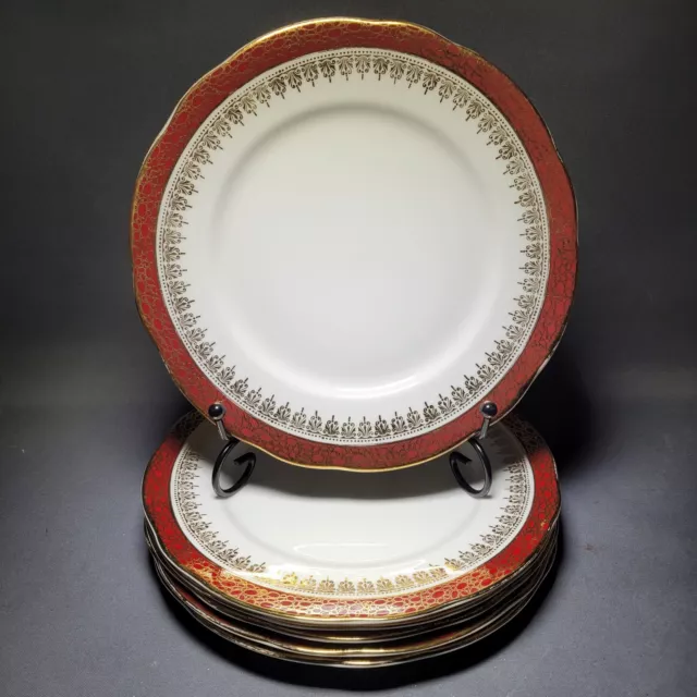 6x Duchess Winchester Design Side Salad Plates Red 8" Red Bergundy Gold