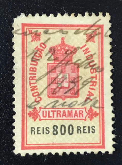 Briefmarke Portugal-Ultramar 1899. Industrial Tax 800 Reis. Perforation Error