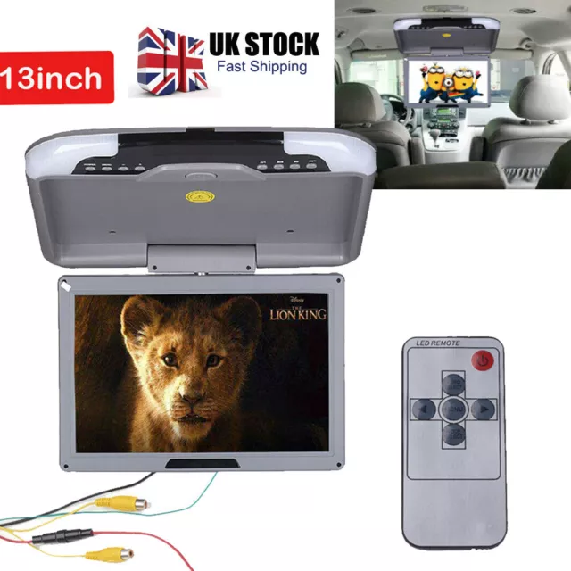 UK 13Inch Auto Car Monitor Flip Down Roof LCD TFT Monitor HD Digital Wide Gray