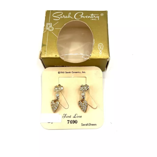 Vintage Sarah Coventry First Love Earrings Original Box 1961 Heart Dangle 7690