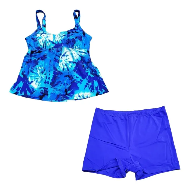 KIM GRAVEL X Swimsuits For All Printed Tankini Set w Bike Shorts Size 12  Blue £23.68 - PicClick UK