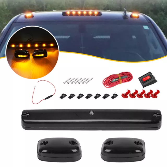 3Pcs Amber LED Cab Roof Marker Top lights For Chevrolet Silverado 1500 2500 3500
