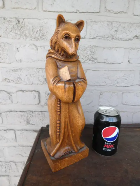 Antique wood carved Flemish Fox Monk statue sculpture
