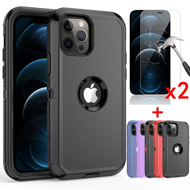 For iPhone 12 Mini 12 Pro Max 12 Case, Shockproof Cover+Tempered Glass Protector