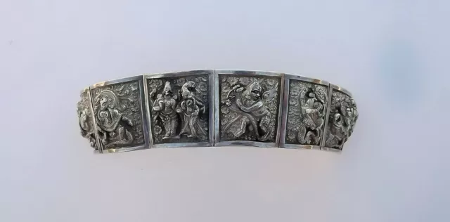 Antique Asian Buddhist Gods Sterling Silver Heavy Bracelet Repousse Antique Asian Buddhist Gods Sterling Silver Heavy Bracelet Repousse