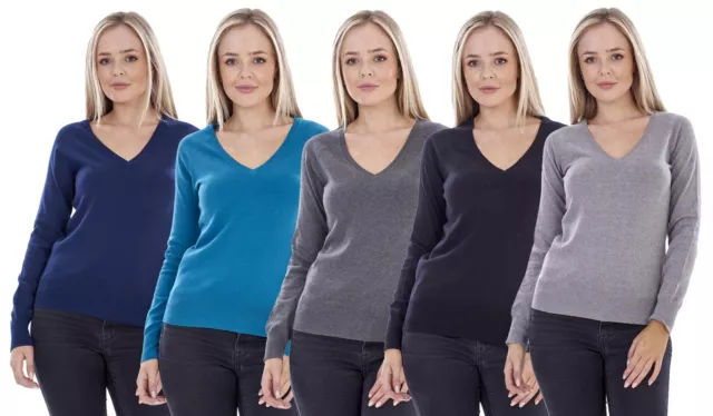 Womens Jumper V-Neck Long Sleeve Ladies Tops Sweater Pullover