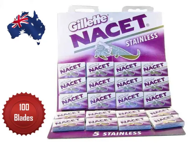 Gillette Nacet Stainless Steel Double Edge Razor Blades Pack Of 100 - Aus Seller