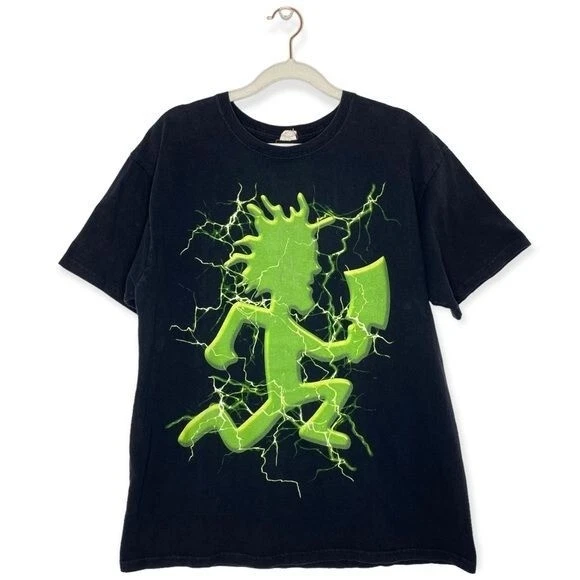 Insane Clown Posse tee Hatchet Man Psychopathic Records shirt black neon green L Insane Clown Posse tee Hatchet Man Psychopathic Records shirt black neon green L